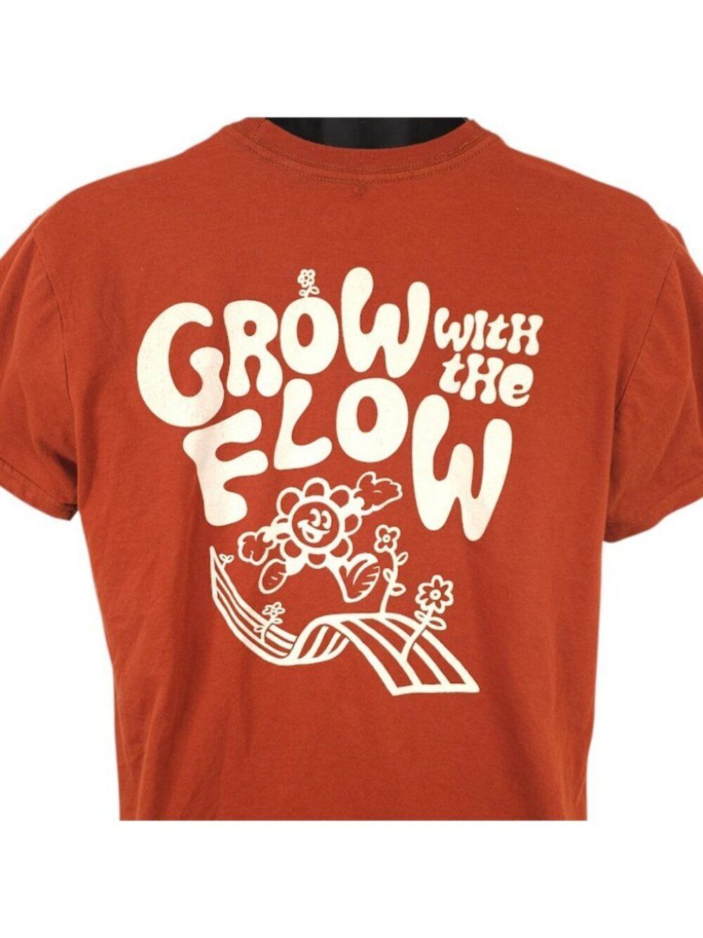 Happy Flower T Shirt Mens Size Medium Orange Grow With The Flow